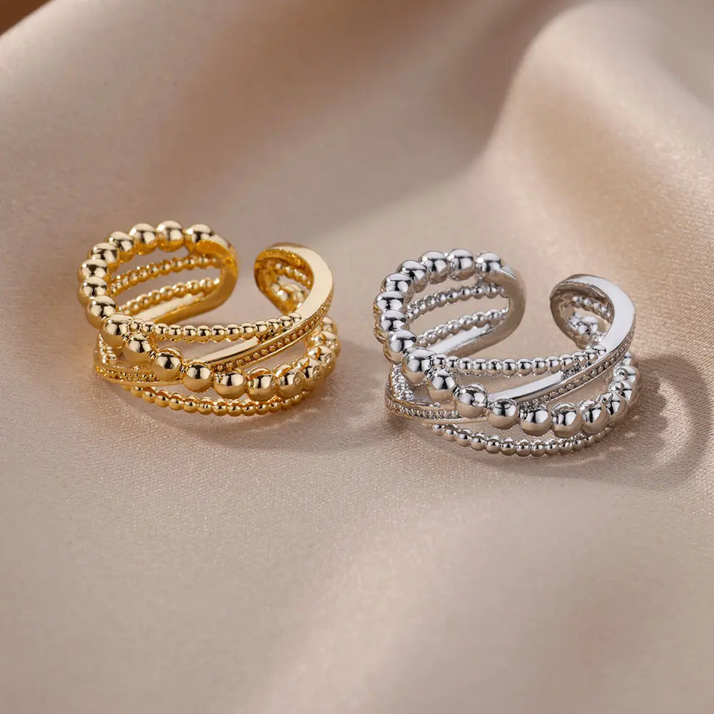 Stainless Steel Bead Twist Cross Rings For Women Gold Plated Irregular Opening Ring Wedding Aesthetic Jewelry anillos mujer