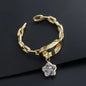 Fashionable Starry Full Drill Chain Pendant Ring for Women Versatile Luxury Design Ring Finger Accessory Copper Material