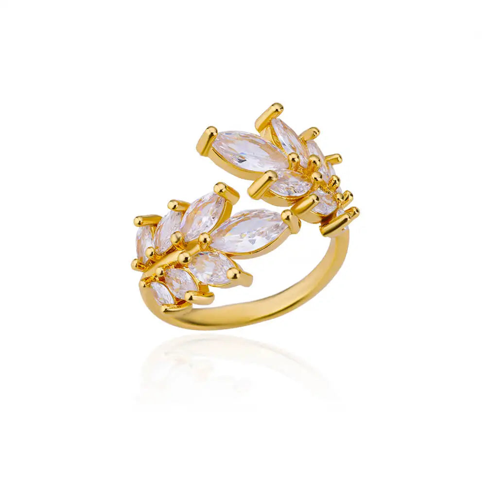 Luxury Rose Flower Zircon Rings For Women Gold Color Stainless Steel Fashion Butterfly Ring 2023 Wedding Aesthetic Jewerly Gift