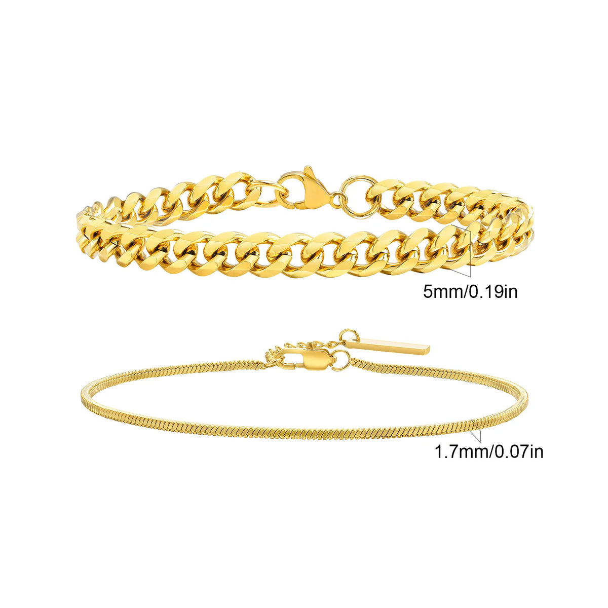 Men's Stainless Steel Chain Bracelets Set | 2pcs Silver Gold Black Twist Rope & Cuban Link