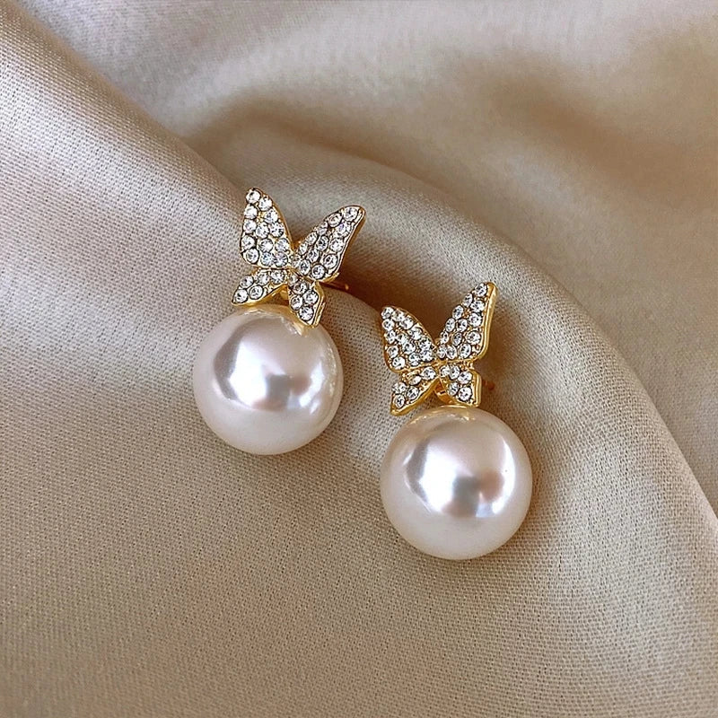 14k Gold Zircon Pearl Twist Stud Earrings | Luxury Women's Jewelry