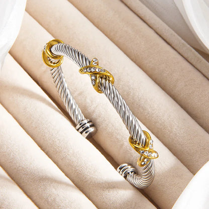 1pcs Stainless Steel 8-shaped Cross Diamond Bracelet Trendy Fashion Versatile Steel Rope Open Bracelet Party Jewelry Gifts