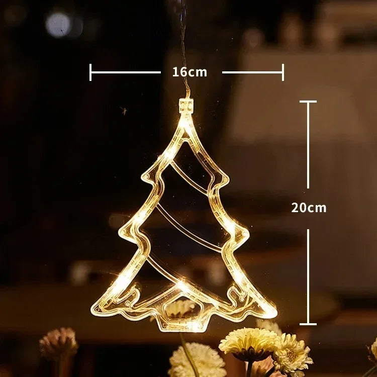 Christmas Window Decor LED Lights | Snowflake Tree Star Deer Sucker Lights for Xmas