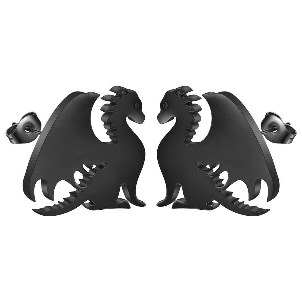Punk Black Western Dragon Ear Stud | Stainless Steel Stud Earrings