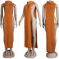Knitted Side Split Sweater Dress Sleeveless Spring Clothes for Women Y2k Outfits Long Maxi Dresses