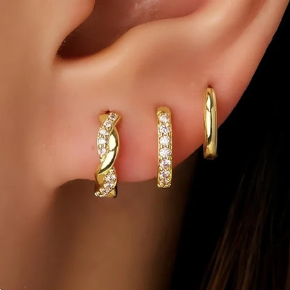 Gold Hoop and Stud Earrings Set | 3-Piece Stainless Steel Jewelry Collection