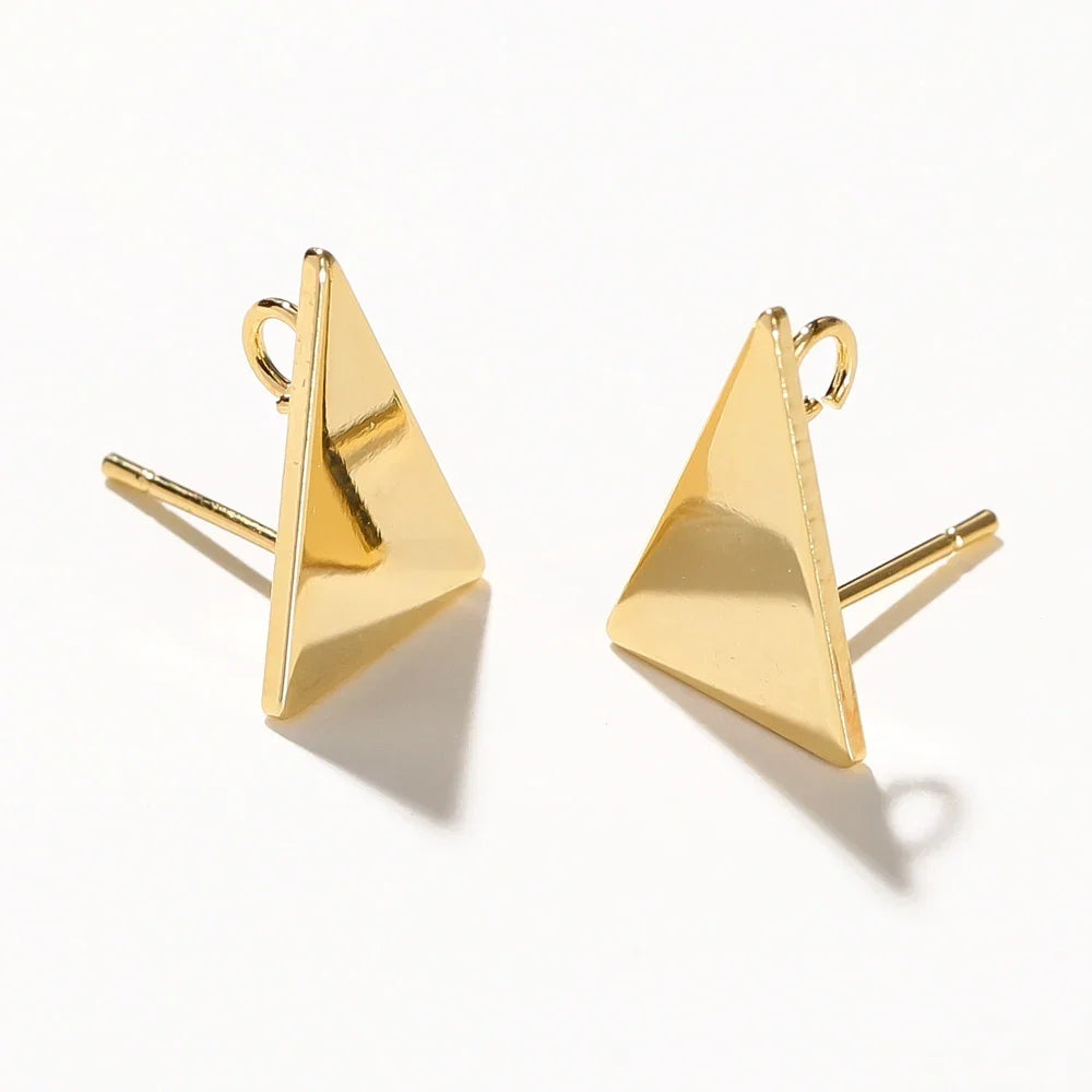10pcs/lot 10x15MM 18K Gold Plated Brass Triangle Stud Earrings High Quality DIY For Jewelry Making Finding Earrings Accessories