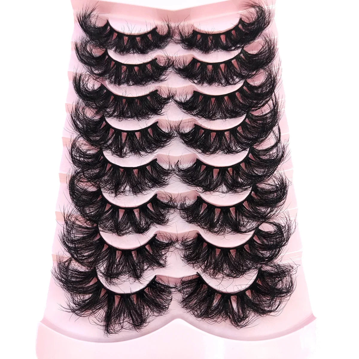 5-8 Pairs Natural Russian Striped Mink Lashes | 3D Volume Wavy False Eyelash Extensions