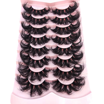 5-8 Pairs Natural Russian Striped Mink Lashes | 3D Volume Wavy False Eyelash Extensions