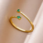 Tiny Green Zircon Round Rings For Women Geometric Stainless Steel Ring Luxury Wedding Christmas Jewelry Gift Free Shipping