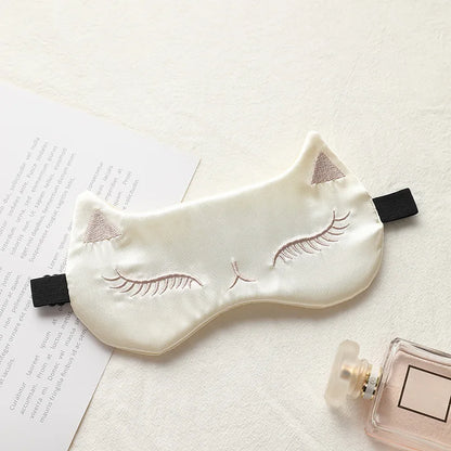 Cat Silk Sleep Eye Mask | Cute Light Blocking Eye Cover for Travel and Nap