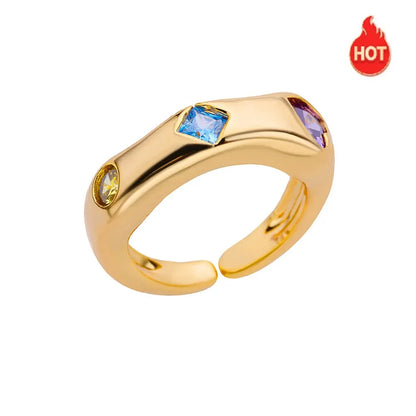 Zircon Square Finger Rings for Women Gold Color Irregular Stainless Steel Ring Engaement Wedding Aesthetic Jewelry Girls Gift
