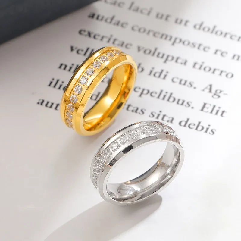 6mm Stainless Steel Groove CZ Eternity Ring Wedding Band for Women Men Size 5-10