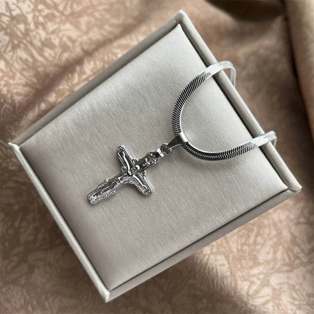 Christian Cross Necklace for Men Women | Stainless Steel Religious Pendant Jewelry