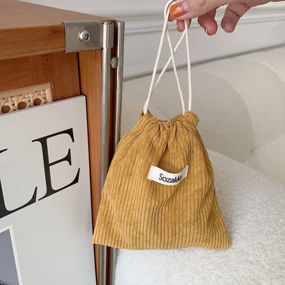 Corduroy Drawstring Pouch | Versatile Storage Bag for Jewelry, Cosmetics, and Small Essentials