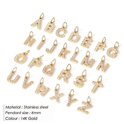 SUNIBI Stainless Steel DIY 26 Initial Pendant for Women Zircon Alphabet Charm Jewelry Making Anniversary Gift Customizable Name