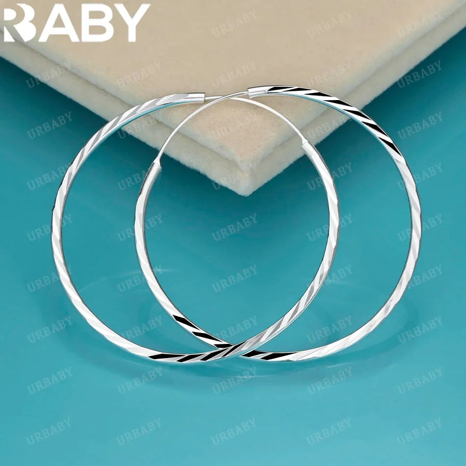 URBABY 925 Sterling Silver 35mm&50mm Big Circle Hoop Earrings For Woman Engagement Party Fashion Charm Jewelry Gift