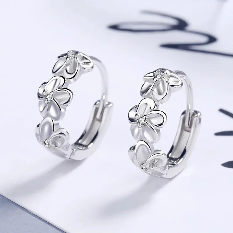 925 Sterling Silver Hoop Earrings With Sweet Flower Design Great For Everyday Wear Holidays And Gifts Vintage Bohemian Style