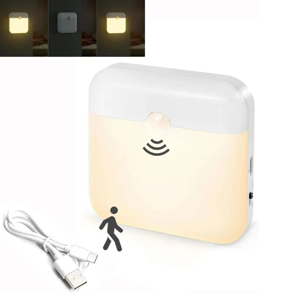 PIR Motion Sensor LED Night Light | USB Rechargeable with Switch for Bedroom Kitchen Cabinet Closet