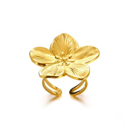Stainless Steel Exaggerated Big Flower Rings For Women Gold Color Sunflower Finger Ring Female Fashion Aesthetic Jewelry Gift