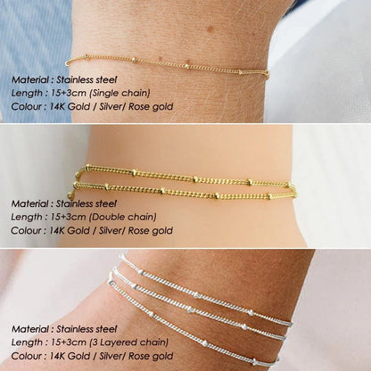 Simple Female Ball Chain Bracelet Jewelry New Layered Thin Beads Chain Bracelet For Women Leg 316L Stainless Steel Chain