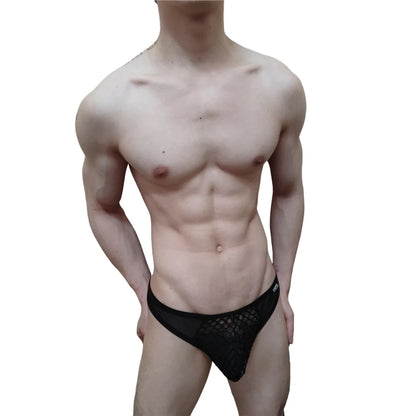 Mens Slip Bikini Jockstrap Briefs Mens Panties Sexy Fishnets Hole Transparent Mesh Ice Silk Men Underwear Sissy Men Underpants