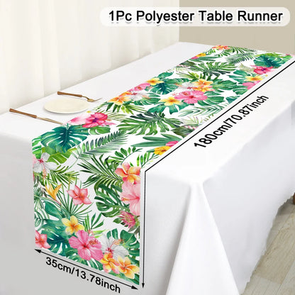 Tropical Hawaiian Party Tablecloth and Candy Bags Set | Flamingo Summer Decor