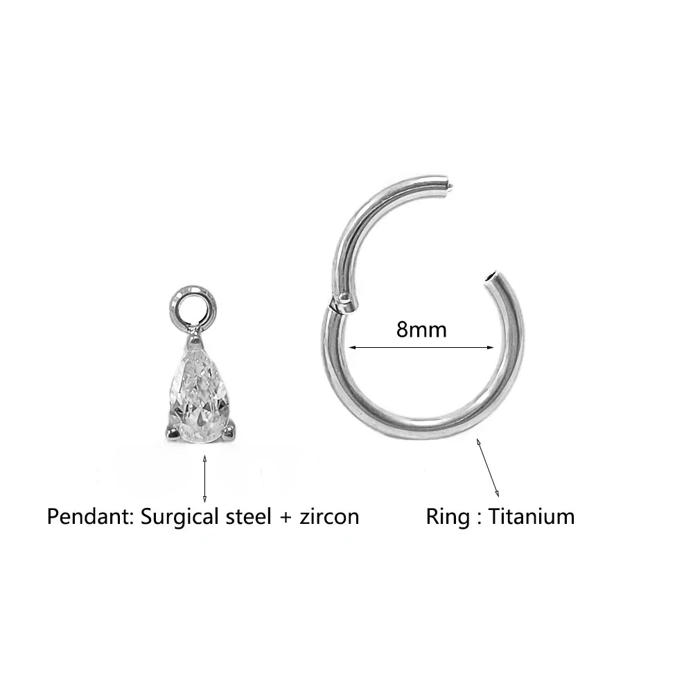 Waterdrops Pendant Conch Ring ASTM F136 G23 Titanium Piercings Moon Flowers Hinge Segment Clicker Teardrop Helix  Earrings