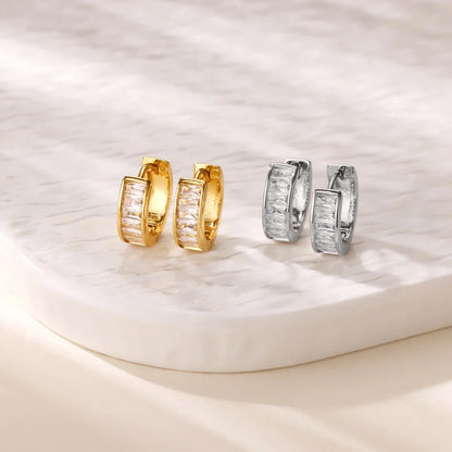 Cubic Zirconia Hoop Stud Earrings For Women Stainless Steel Gold Color Piercing Earring 2025 New Fashion Wedding Jewelry Gift