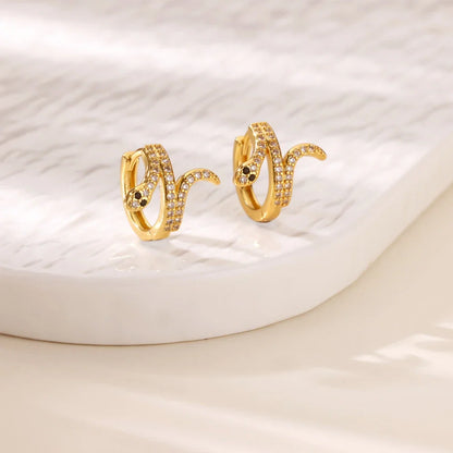 Luxury Zircon Hoop Earrings for Women Gold Color Stainless Steel Butterfly Heart Snake Earring Fashion Party Wedding Jewelry Gif