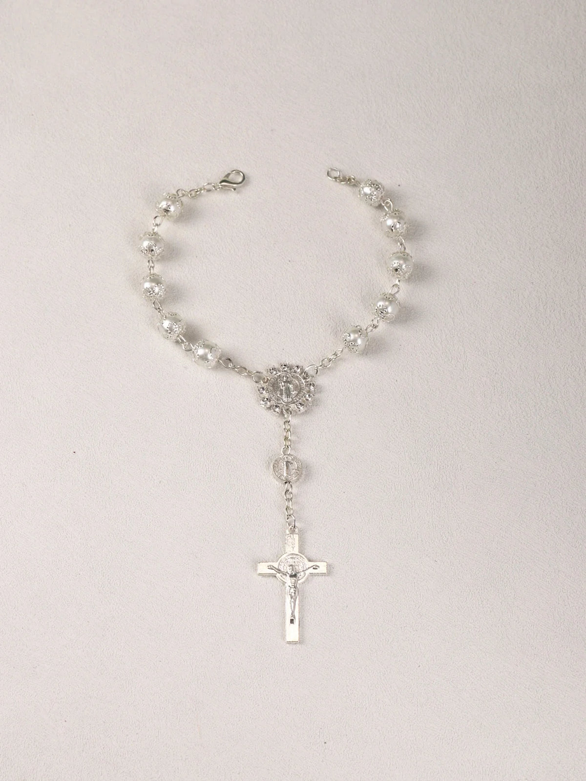 One Decade Auto Rosary Beads Catholic Bracelet Saint Benedict Crucifix Divine Mercy Gift for Women Men