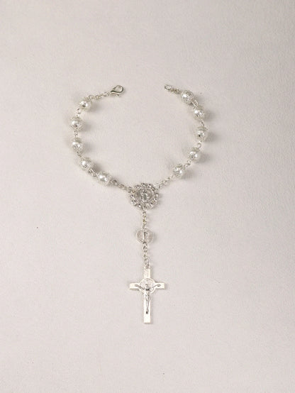 One Decade Auto Rosary Beads Catholic Bracelet Saint Benedict Crucifix Divine Mercy Gift for Women Men