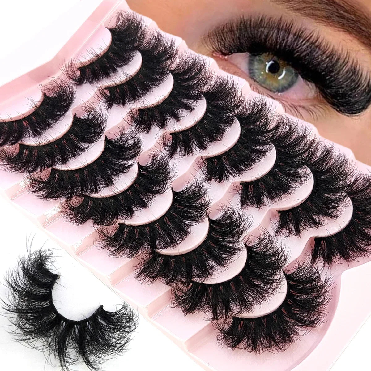5-8 Pairs Natural Russian Striped Mink Lashes | 3D Volume Wavy False Eyelash Extensions