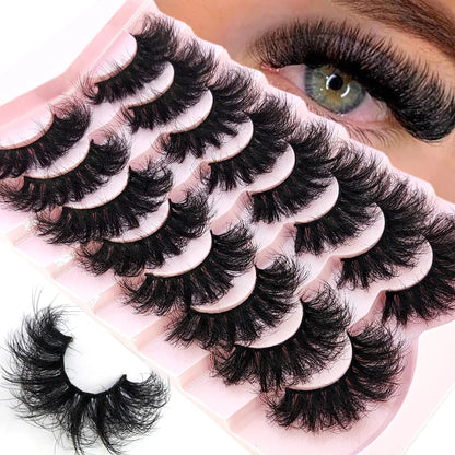 5-8 Pairs Natural Russian Striped Mink Lashes | 3D Volume Wavy False Eyelash Extensions