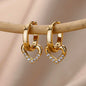 Stainless Steel Circle Earrings For Women Gold Color Aesthetic Zircon Earring Wedding Christmas Fashion Jewelry Accessories Gift