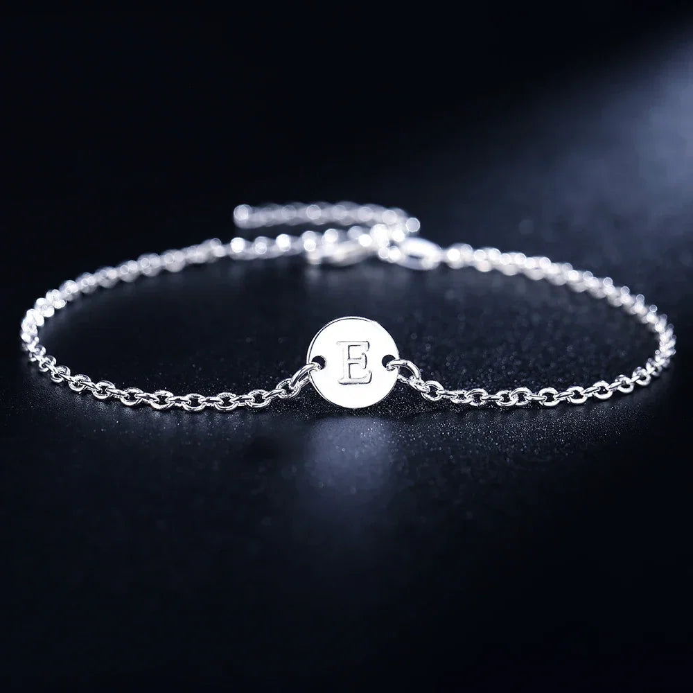 New trend 925 sterling Silver 26 letter cards Chain Bracelets for Women Fashion wedding Party fine Jewelry Christmas Gifts