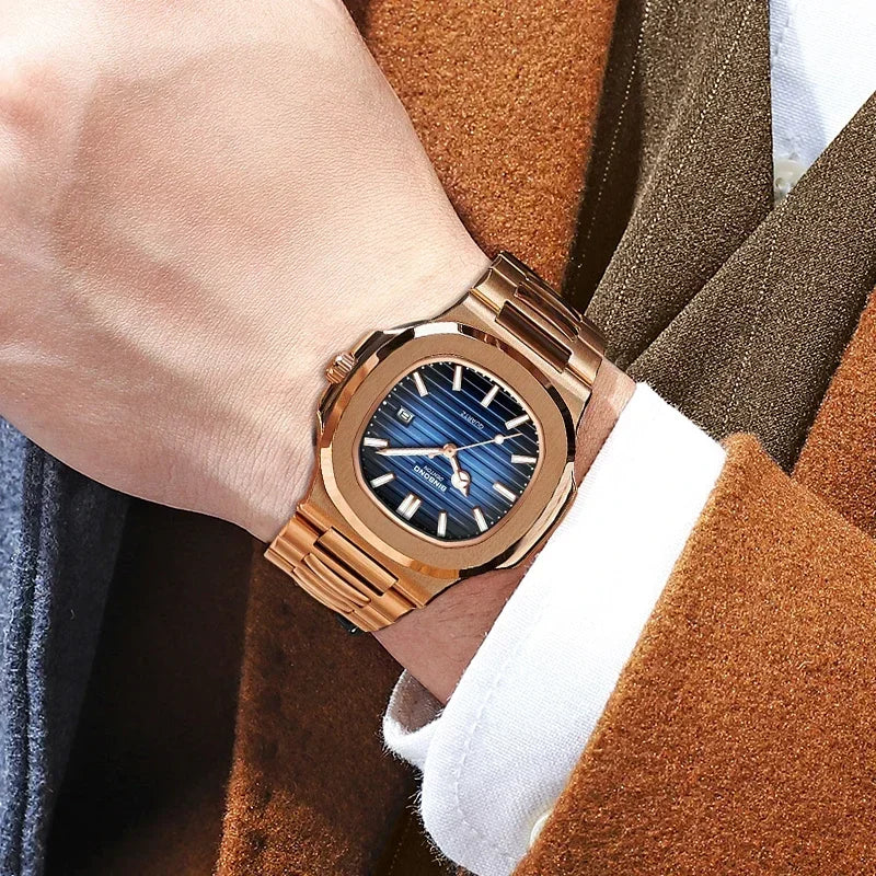New Switzerland Man Casual Rose Gold Clock Men Luxury Watch Automatic Watches Mens Fashion Quartz Wristwatches Tudo Por 1 Real
