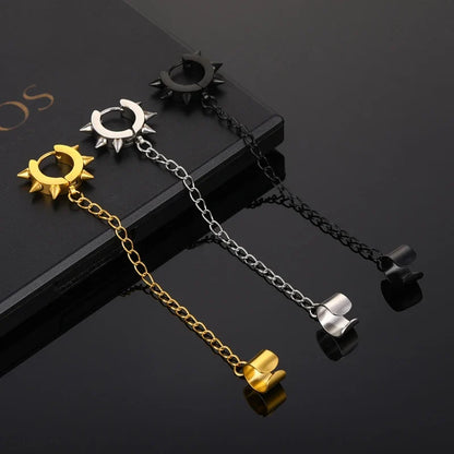 Punk Cross Pendant Clip Earring | Unisex Metal Chain Tassel Ear Cuff
