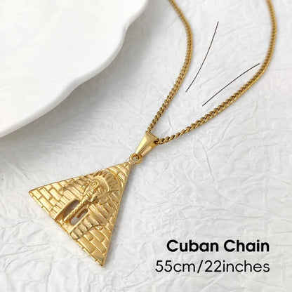 Trendy Jewelry PVD Gold Plated Egyptian Pyramid Charm Stainless Steel Egypt Pharaoh Pendant for Women Men Necklace
