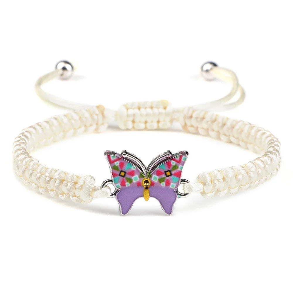 Handmade Braided String Bracelet For Women Blue Butterfly Pendant Adjustable Charm Bracelets&Bangles Fashion Girl Jewelry Gifts