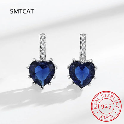 Natural Garnet Red Ruby Heart Stud Earrings | 925 Sterling Silver Jewelry for Women