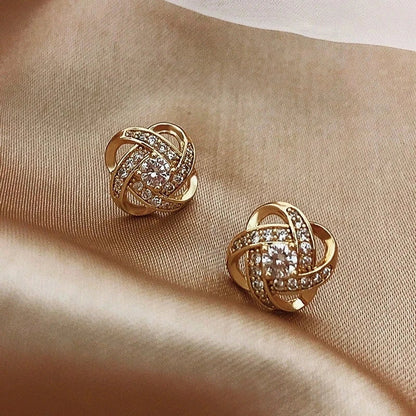14k Gold Zircon Pearl Twist Stud Earrings | Luxury Women's Jewelry