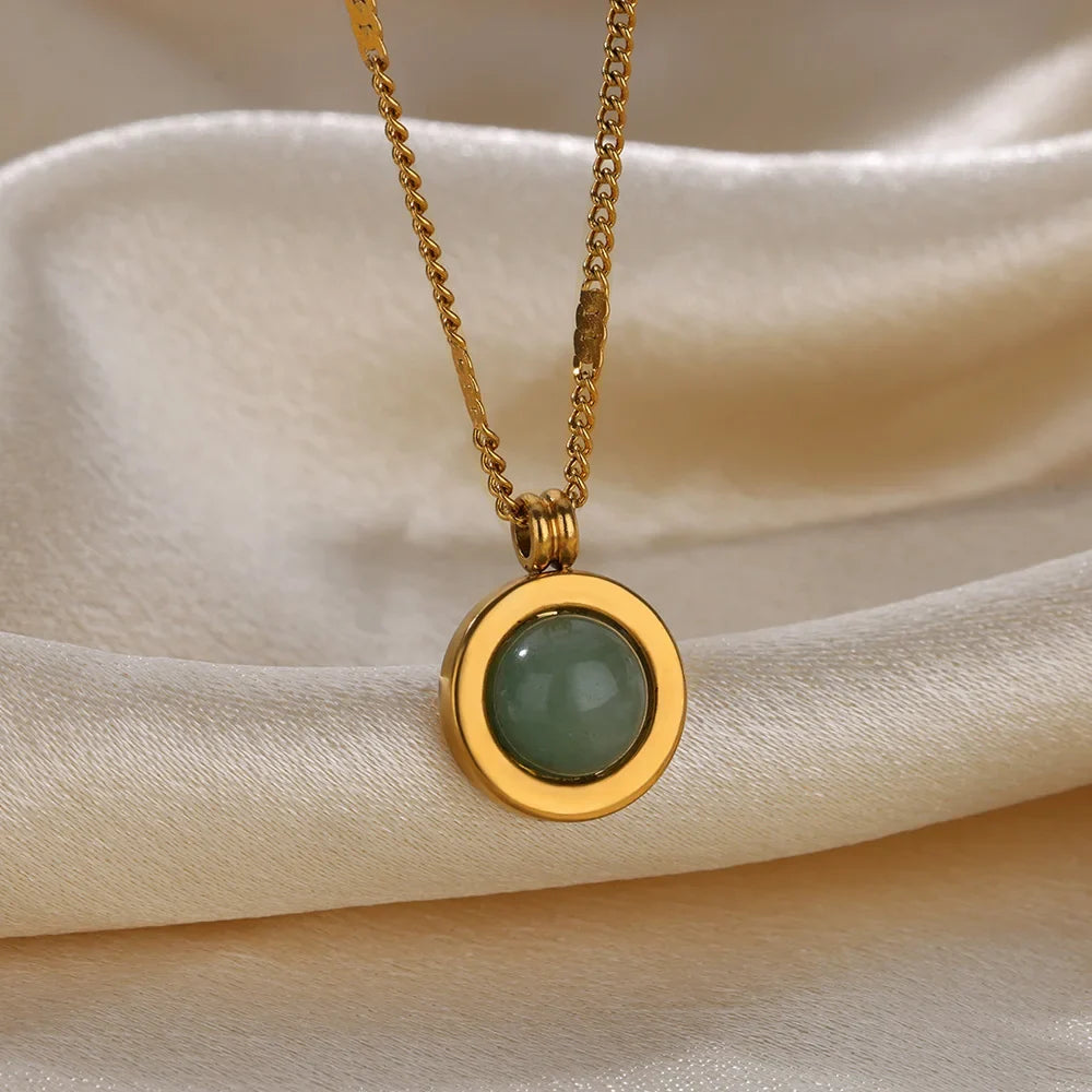 Stainless Steel Sun Sunflower Pendant Necklace For Women Gold Color Round Charm Clavicle Chain Necklaces Fashion Jewelry Gift
