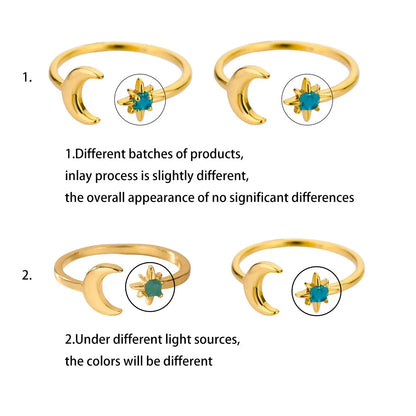 Zircon Moon Rings For Women Stainless Steel Glowing Moon Star Adjustable Finger Ring Aesthetic Wedding Jewelery Gift bague femme