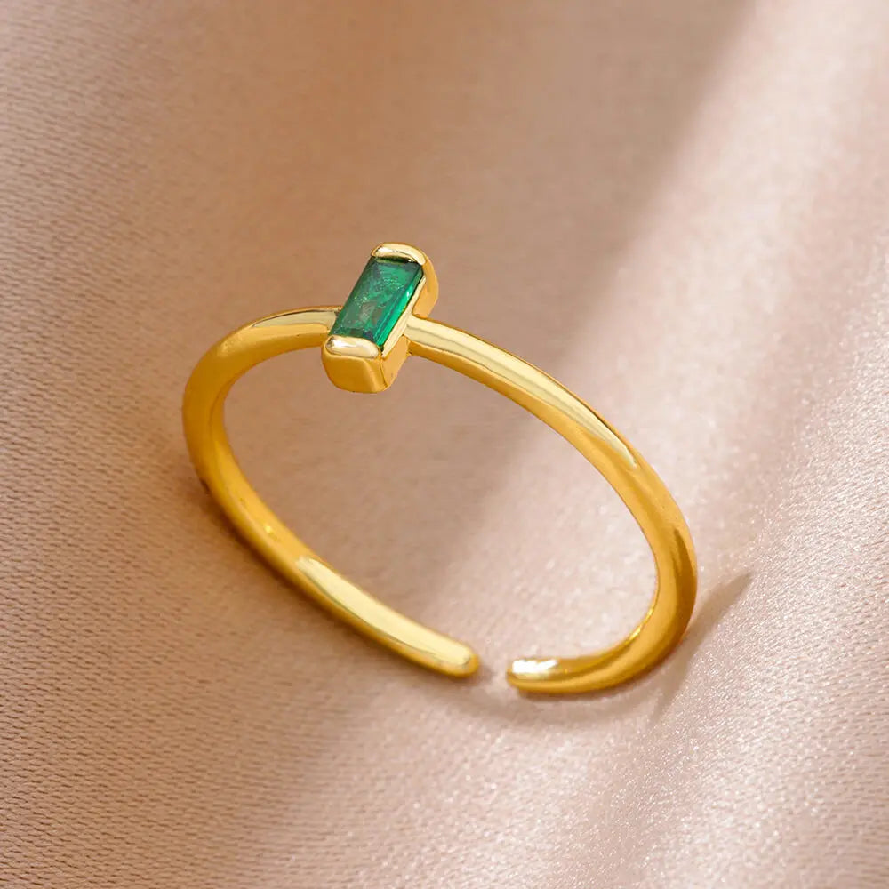 Tiny Green Zircon Round Rings For Women Geometric Stainless Steel Ring Luxury Wedding Christmas Jewelry Gift Free Shipping