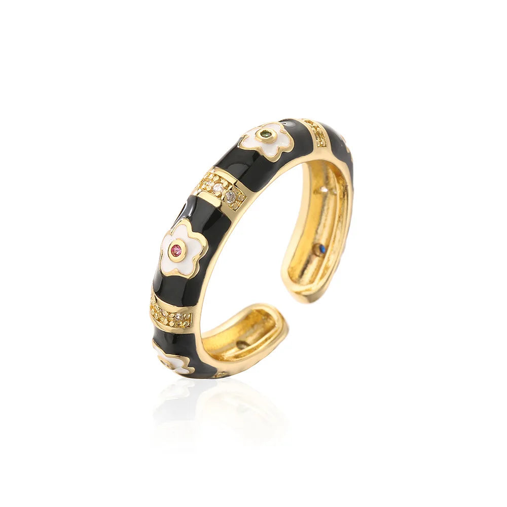 NEWBUY Colorful Enamel Wedding Rings For Women Female Oval Flower Finger Ring Female Party Jewelry Accessories Wholesale