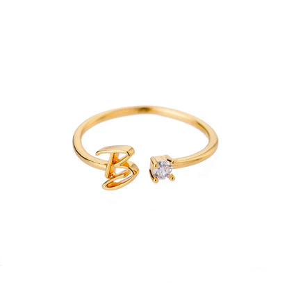 Zircon Tiny Initial Letter Rings For Women Stainless Steel A-Z Letters Adjustable Ring Female Christmas Aesthetic Jewelry Gift