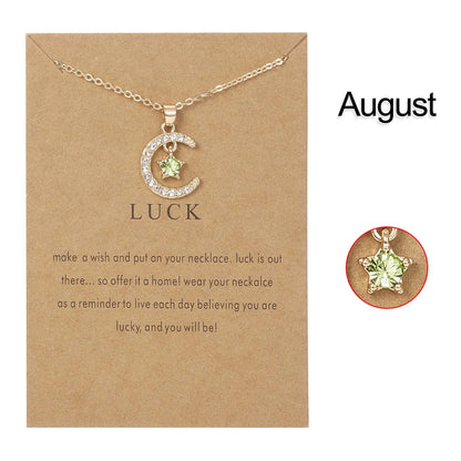 Fashion Moon Star Necklaces For Women 12 Months Crystal Birthstone Pendant Chain Men Trendy Birthday Party Jewelry Gift