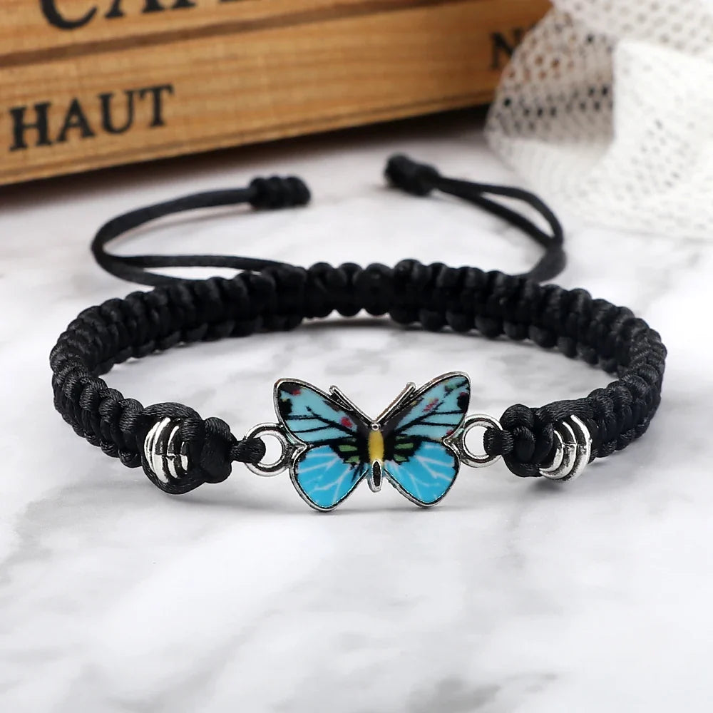 Handmade Braided String Bracelet For Women Blue Butterfly Pendant Adjustable Charm Bracelets&Bangles Fashion Girl Jewelry Gifts