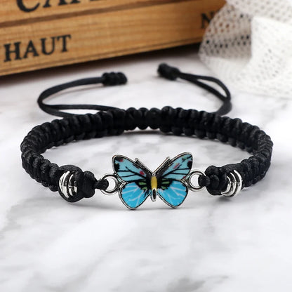 Handmade Braided String Bracelet For Women Blue Butterfly Pendant Adjustable Charm Bracelets&Bangles Fashion Girl Jewelry Gifts